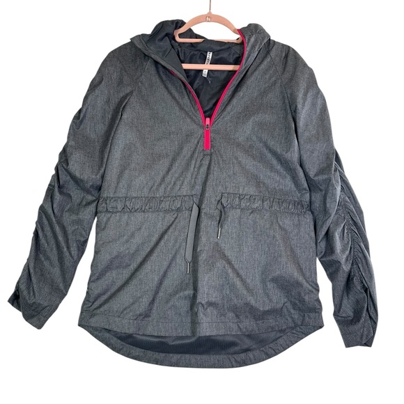 Fabletics Jackets & Blazers - Fabletics Gray Hooded Windbreaker‎ Jacket – Size M, Pink Zip Accent